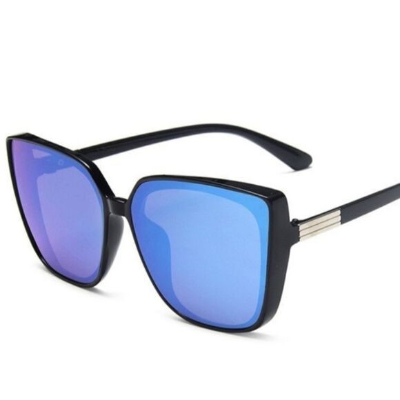 BRAND New Oversized mirror sunglasses Black and Blue - Picture 3 of 4
